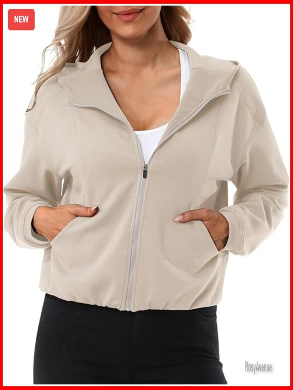 Zip Up Cropped Hoodie with Pockets Long Sleeve Sweatshirt Casual Fall Winter